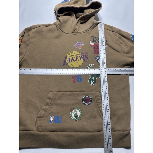 Hollister NBA Pullover Hoodie All Over Team Logos Basketball Brown Mens Small - Picture 6 of 11